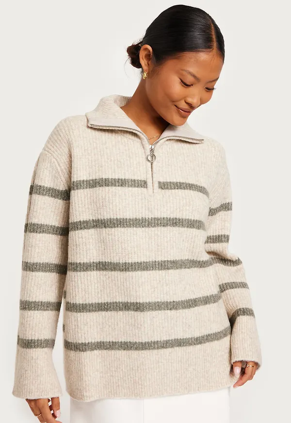 Neo Noir - Beige - Nevena Stripe Knit Blouse