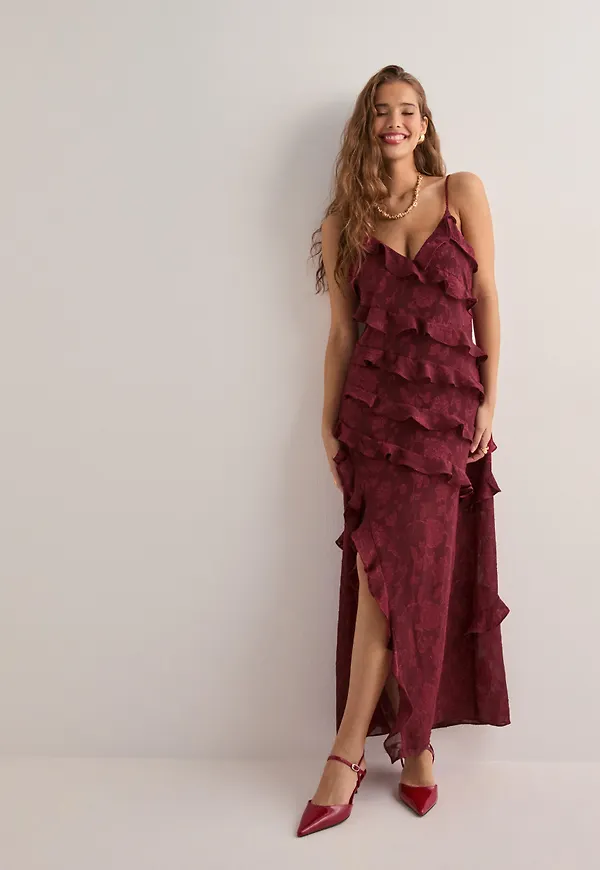 Neo Noir - Röd - Palazzo Burnout Dress