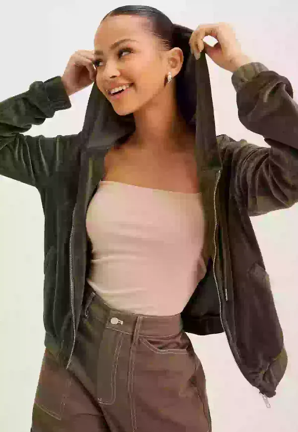 Neo Noir Beate Velvet Cardigan Hoodies Army