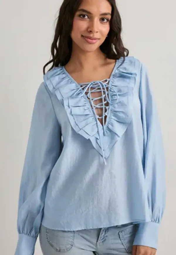Neo Noir - Blå - Katarina Crepe Ruffle Blouse