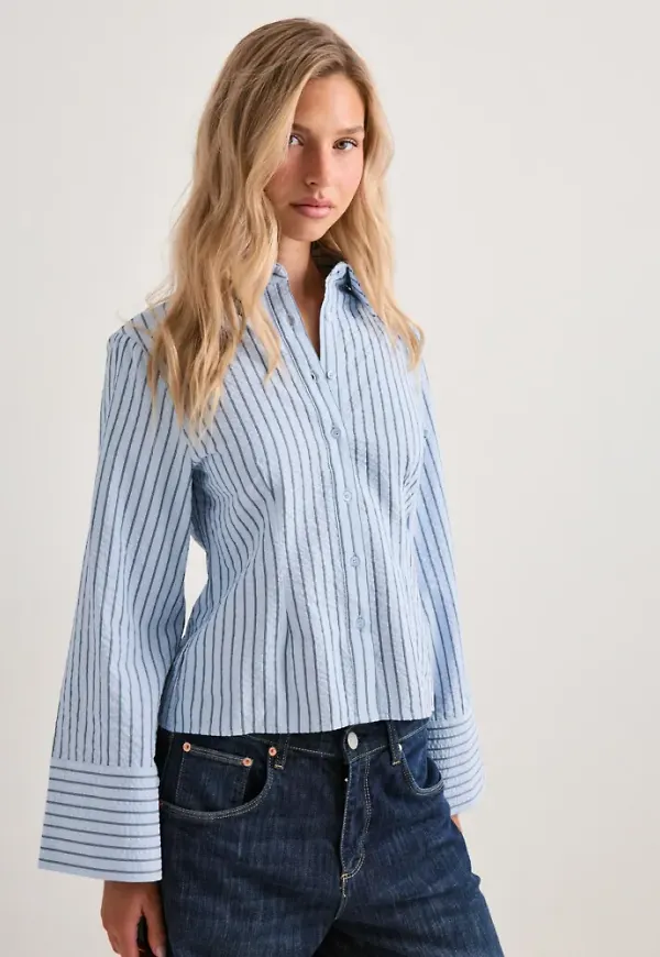 Neo Noir - Blå - Rosa Striped Crepe Shirt