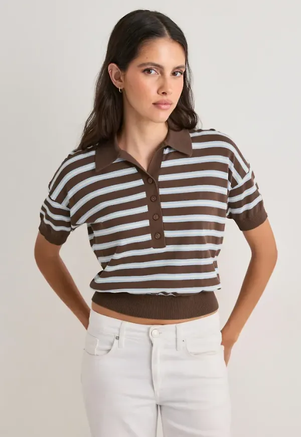 Neo Noir - Brun - Emira Knit Polo Top