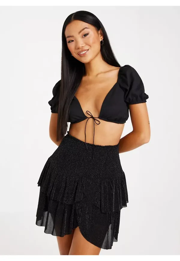 Neo Noir Carin Glitter Mesh Skirt Volangkjolar Black