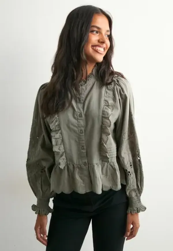 Neo Noir - Grön - Petrine Embroidery Blouse
