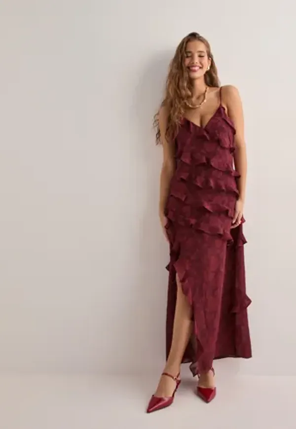 Neo Noir - Röd - Palazzo Burnout Dress