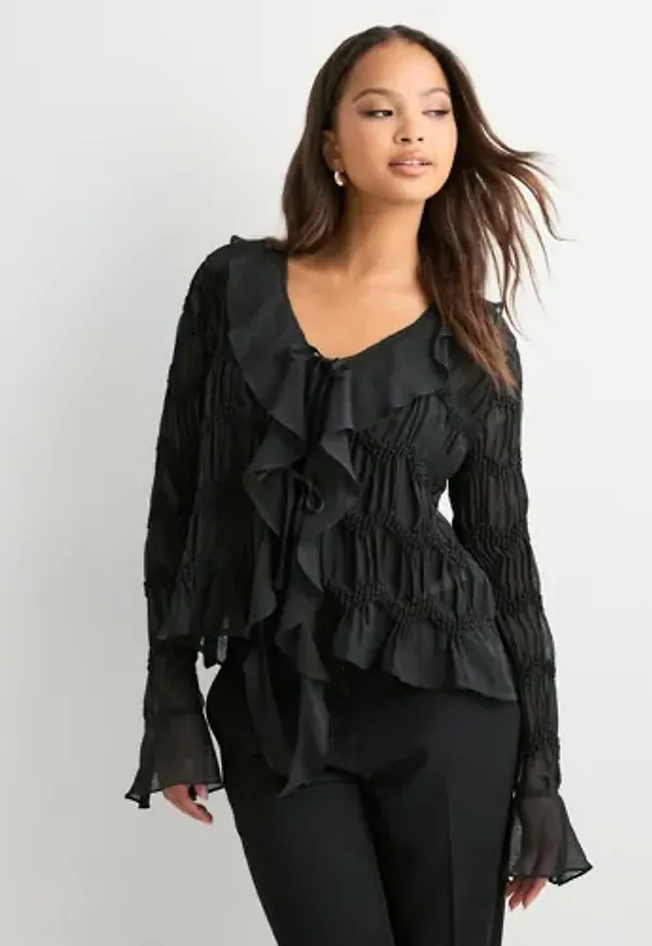 Neo Noir - Svart - Anika Crepe Chiffon Blouse