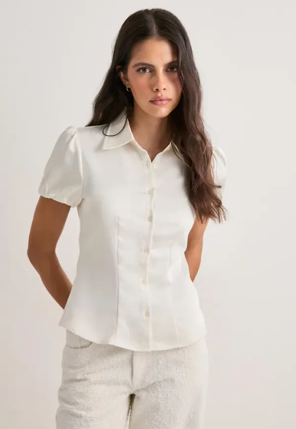 Neo Noir - Vit - Lyselle Heavy Sateen Shirt