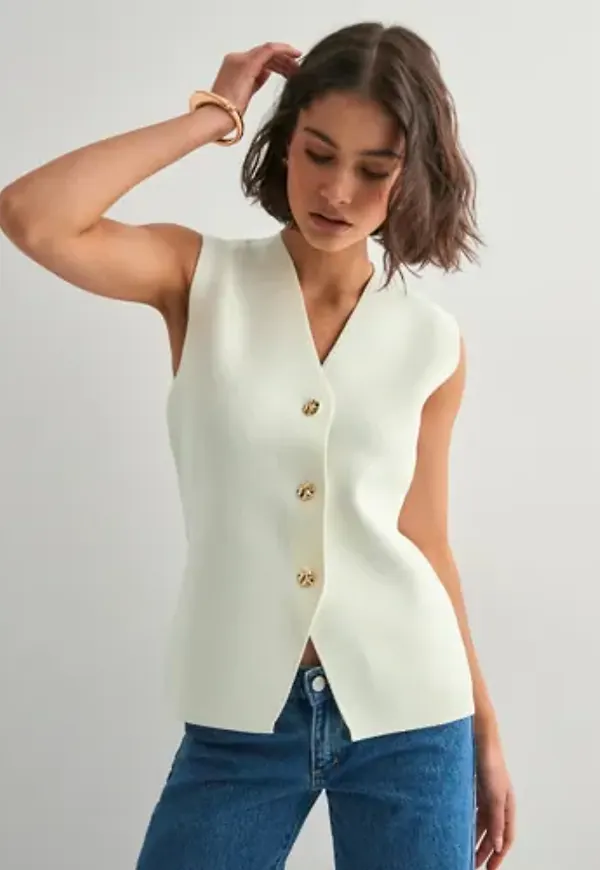 Neo Noir - Vit - Sway Smooth Knit Waistcoat