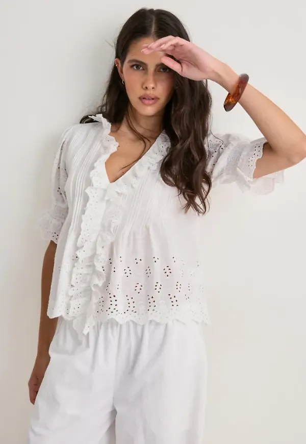 Neo Noir - Vit - Talise Emb Blouse