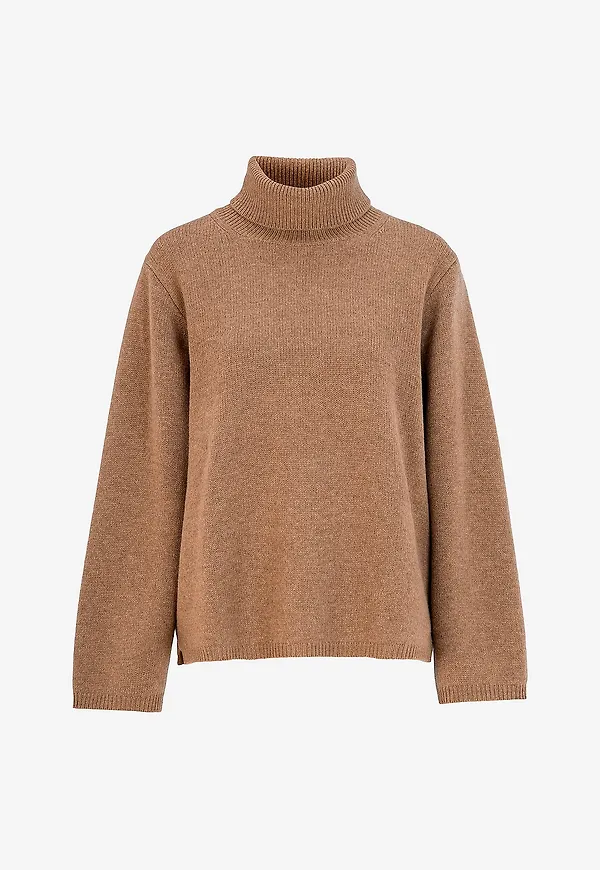 Newhouse - Merinoullströja med hög krage Alva - Beige