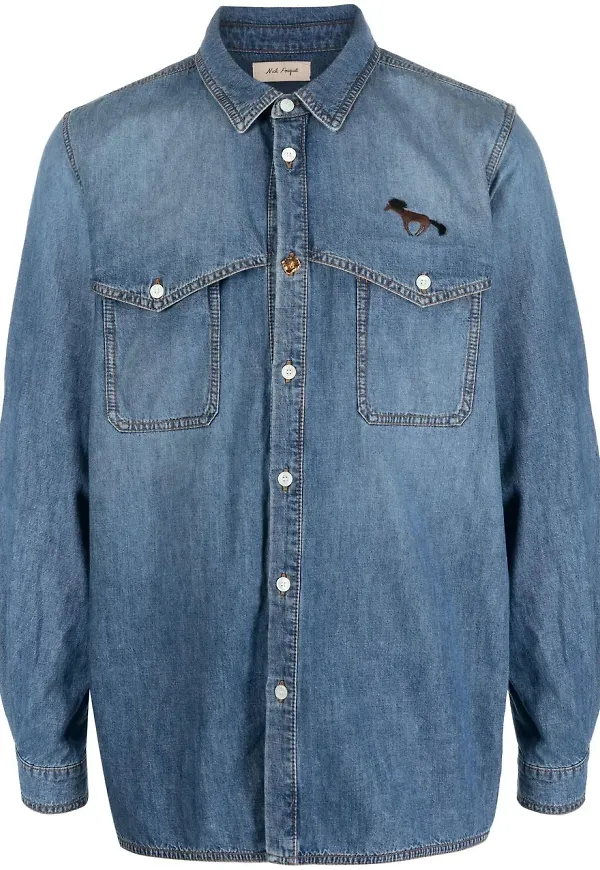 Nick Fouquet jeansskjorta med tryckknappar - Blå