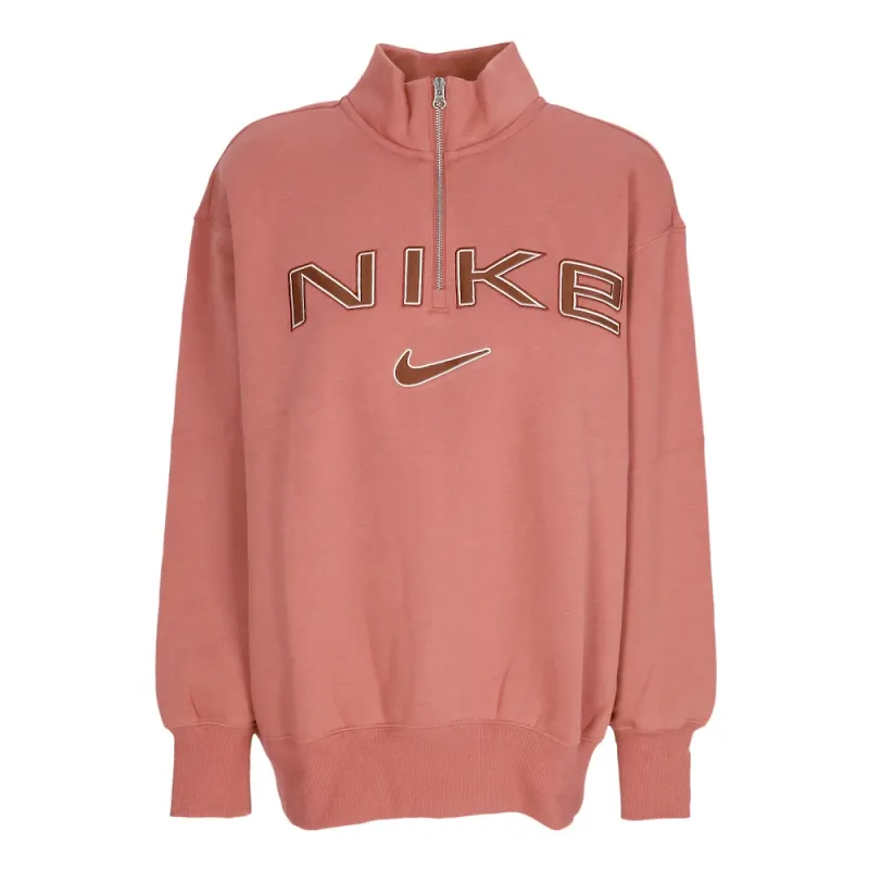 Nike, Sweatshirts & Hoodies, Dam, M, Bomull, Quarter Zip Fleece Sweatshirt Crewneck Pink