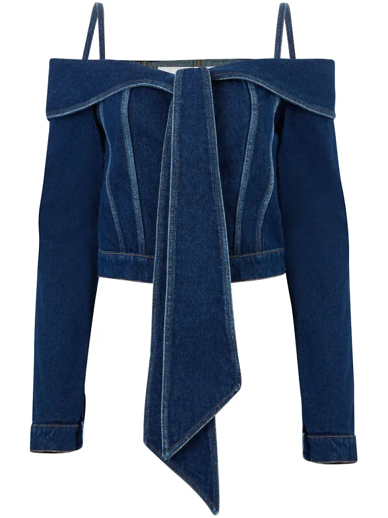 Nina Ricci off-shoulder jeansjacka - Blå