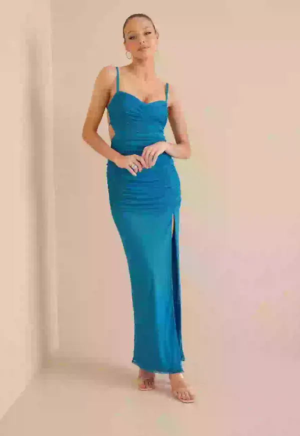 NLY Eve Ruched Desire Dress Maxiklänningar Blå