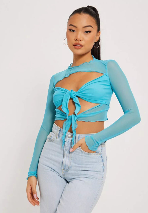NLY One - Crop tops - Blå - Mesh Up Top - Toppar & T-shirts