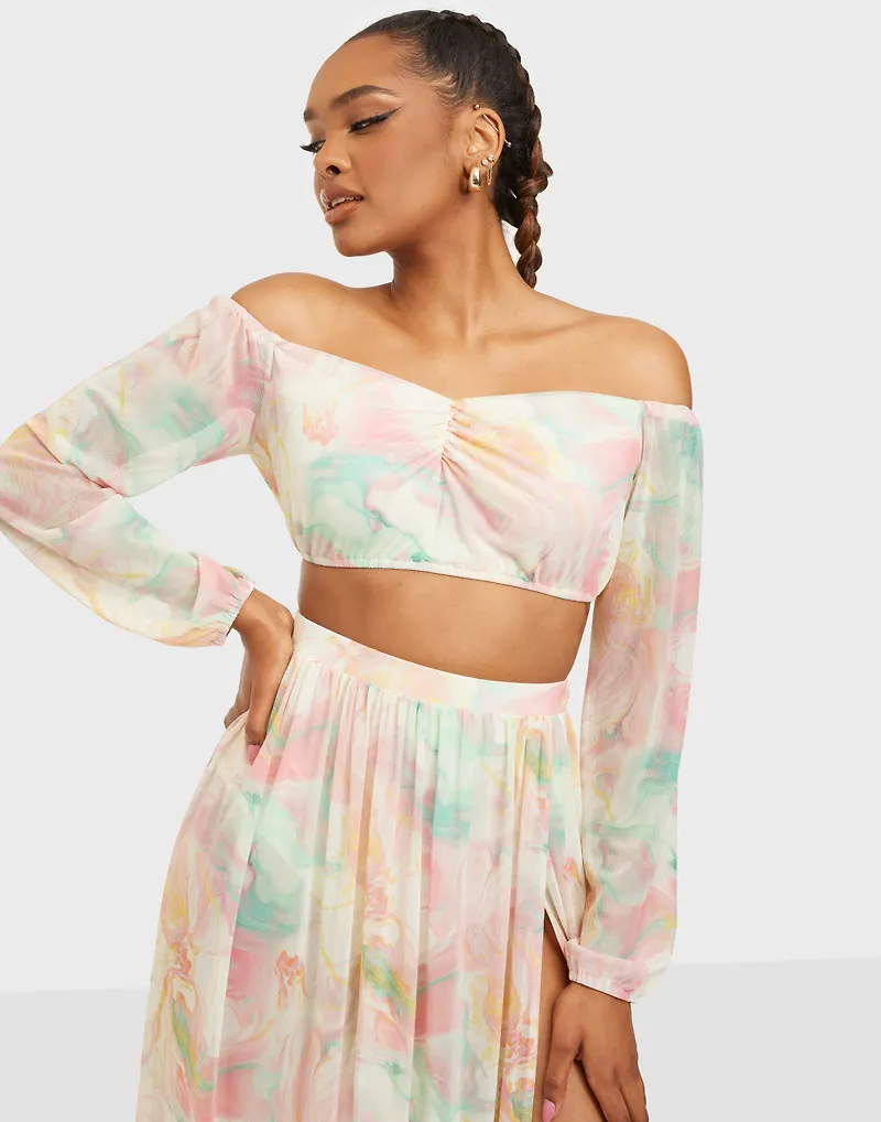NLY One - Crop tops - Mesh Print Ruched Top - Toppar