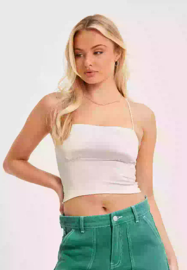 NLY One Thin Strap Satin Top Crop tops Offwhite