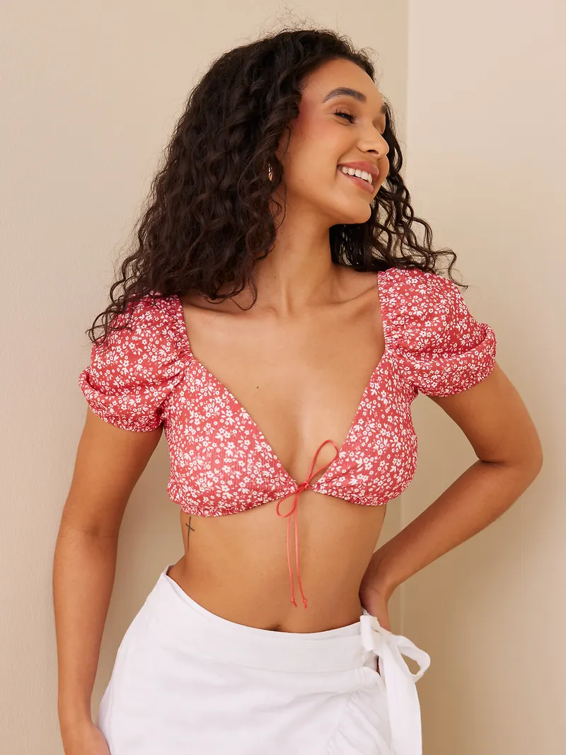 NLY Trend - Crop tops - Röd - Tie Crop Top - Toppar