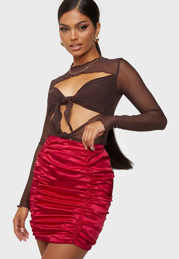 NLY Trend - Minikjolar - Röd - Satin Ruche Skirt - Kjolar - miniskirts