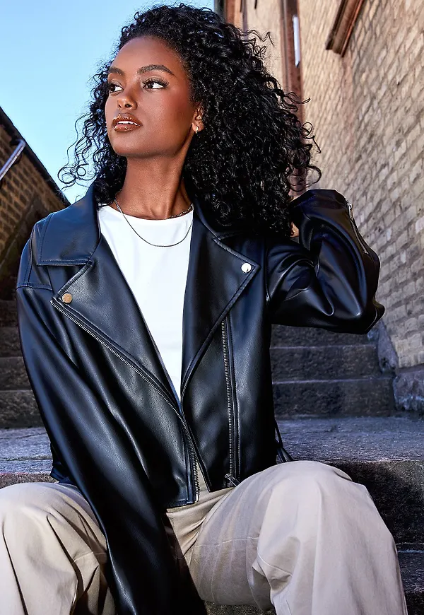 NLY Trend - Skinnjackor - Chill Oversized Biker Jacket - Jackor - Leather Jackets