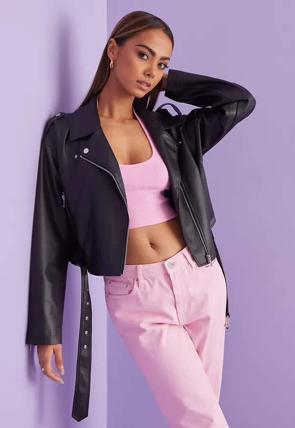 NLY Trend - Skinnjackor - Cropped Oversized Biker Jacket - Jackor - Leather Jackets