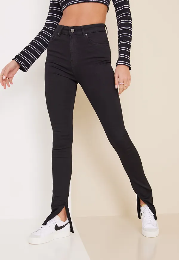 NLY Trend - Skinny - Svart - Superstretch Slit Long Jeans - Jeans - Skinny jeans