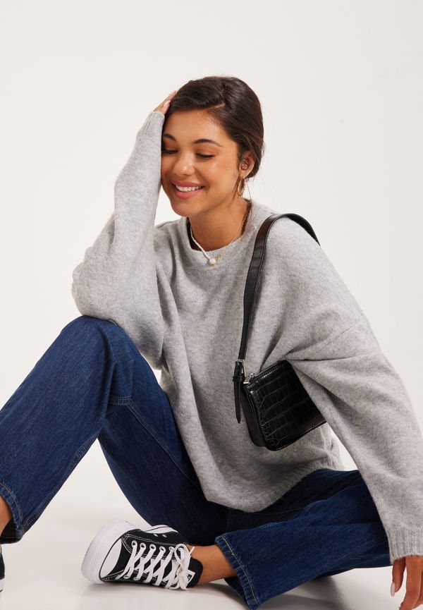 NLY Trend - Stickade tröjor - Light Grey Melange - Sleeve Focus Knit Sweater - Tröjor - Knitted sweaters