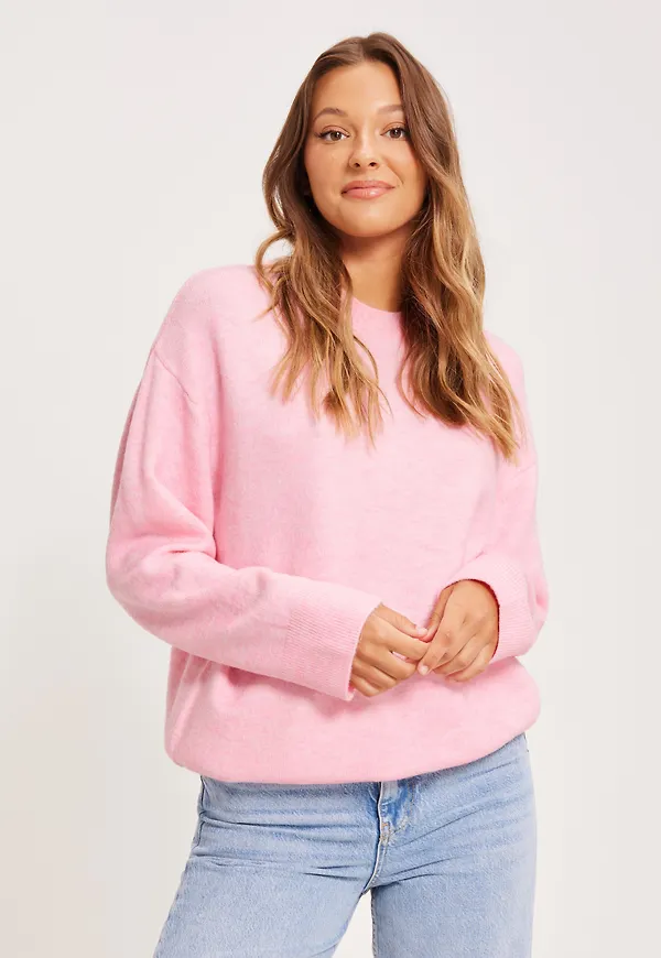 NLY Trend - Stickade tröjor - Rosa Melange - Long Cosy Knit Sweater - Tröjor - Knitted sweaters