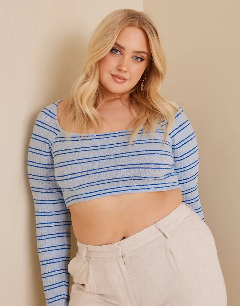 NLY Trend - Toppar - Blå - Striped Rib Crop Top - Toppar