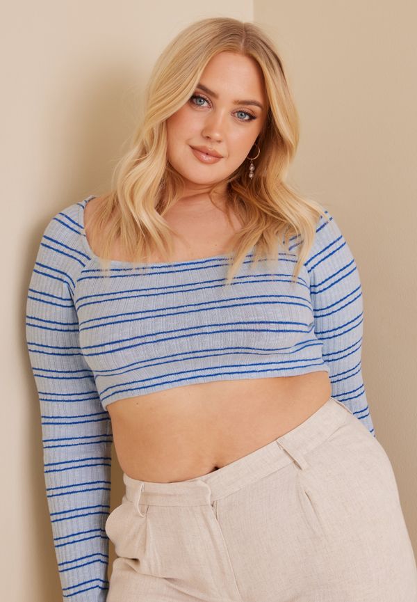 NLY Trend - Toppar - Blå - Striped Rib Crop Top - Toppar