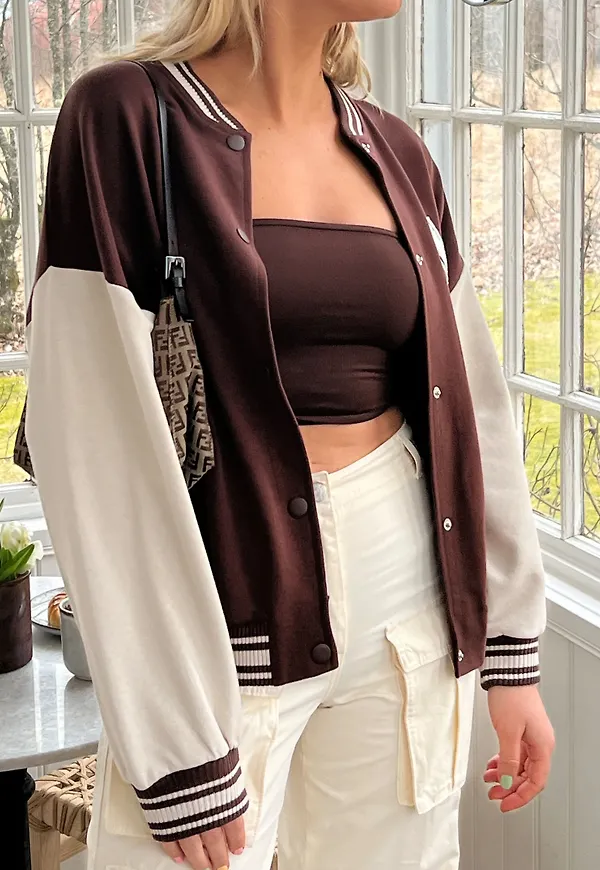 NLY Trend - Övriga Jackor - Brun - Varsity Sweat jacket - Jackor
