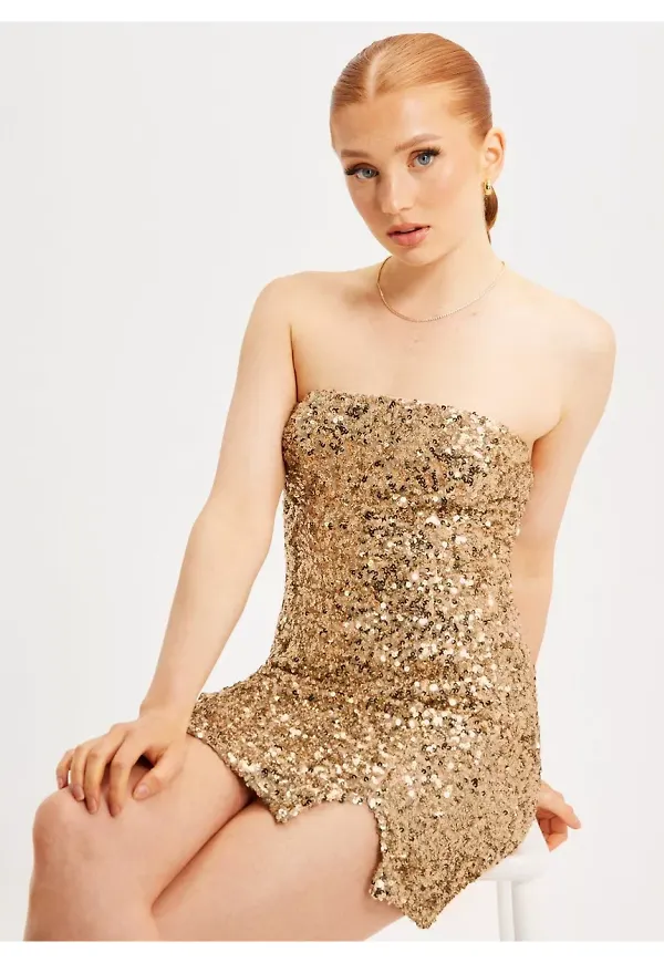 NLY Trend Bustier Sequin Dress Paljettklänningar Guld