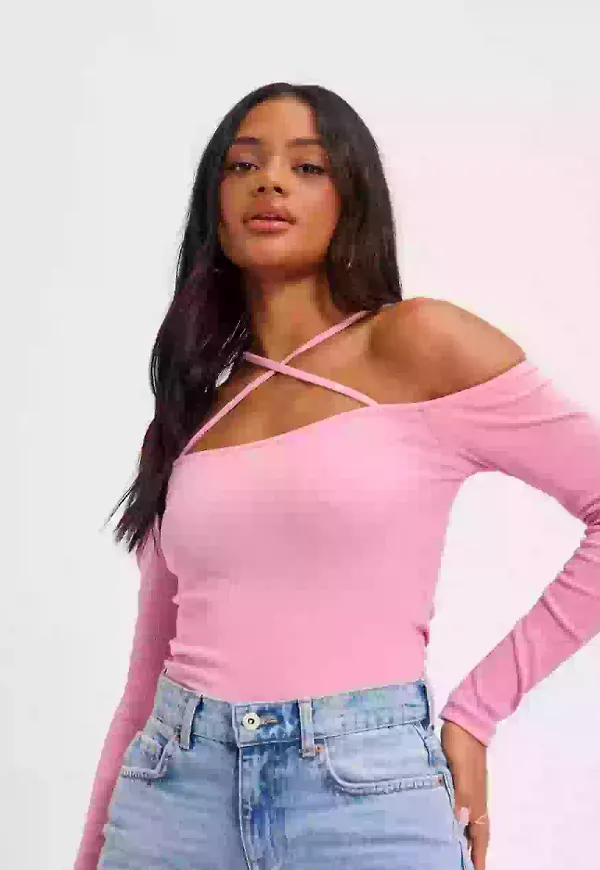 NLY Trend Crossed Rib Top Långärmade toppar Rosa