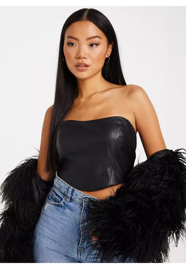 NLY Trend Lovely Shape PU Bustier Crop tops Svart