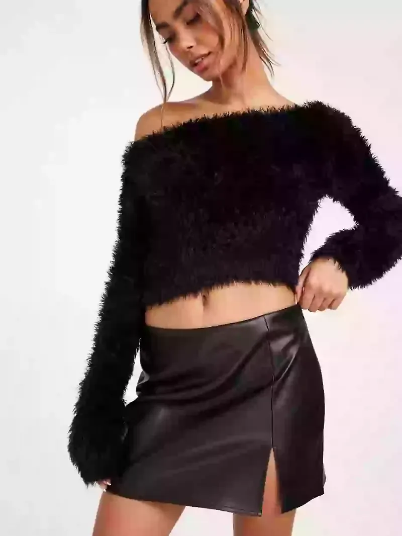 NLY Trend Mini PU Slit Skirt Minikjolar Svart