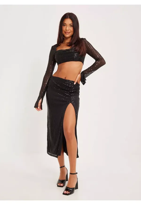 NLY Trend Moonlight Sparkle Skirt Midikjolar Svart