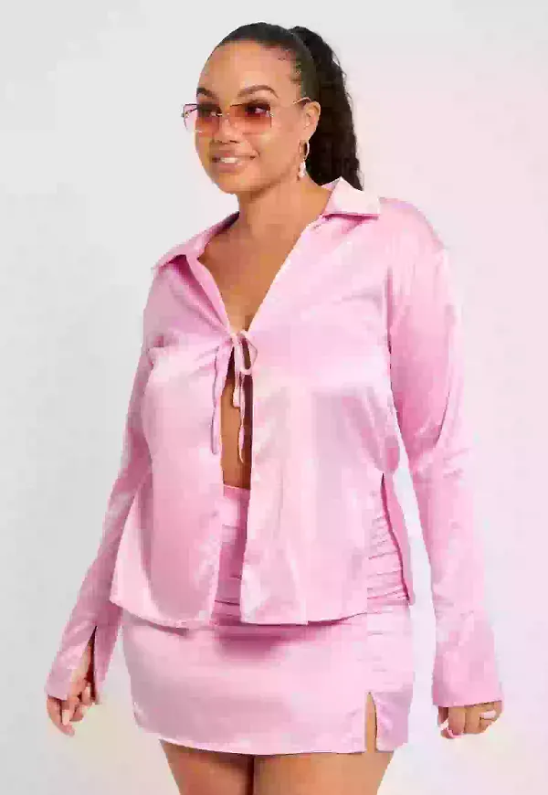 NLY Trend Open Up Shirt Satinblusar Rosa