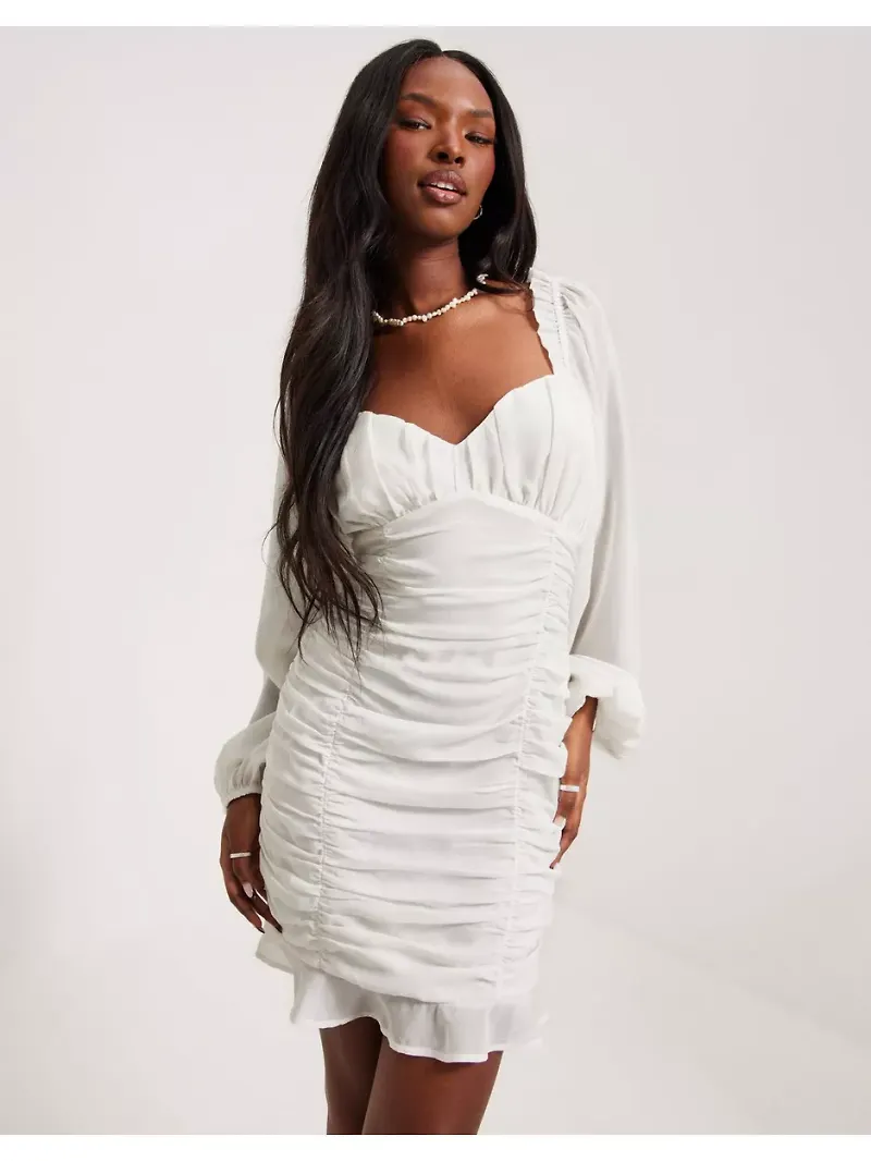 NLY Trend Ruche All Over Dress Fodralklänningar Vit