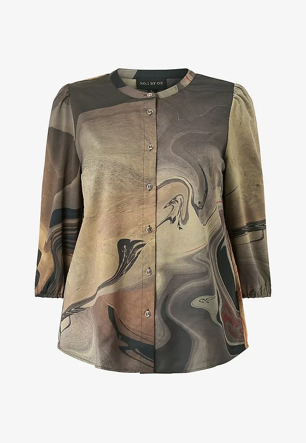 NO. 1 BY OX - Blus Shirt w puff and 3/4 sleeve - Brun