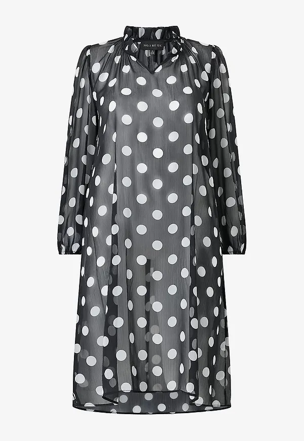 NO. 1 BY OX - Chiffongklänning Long Dress LS w Flair Neckline - Flerfärgad