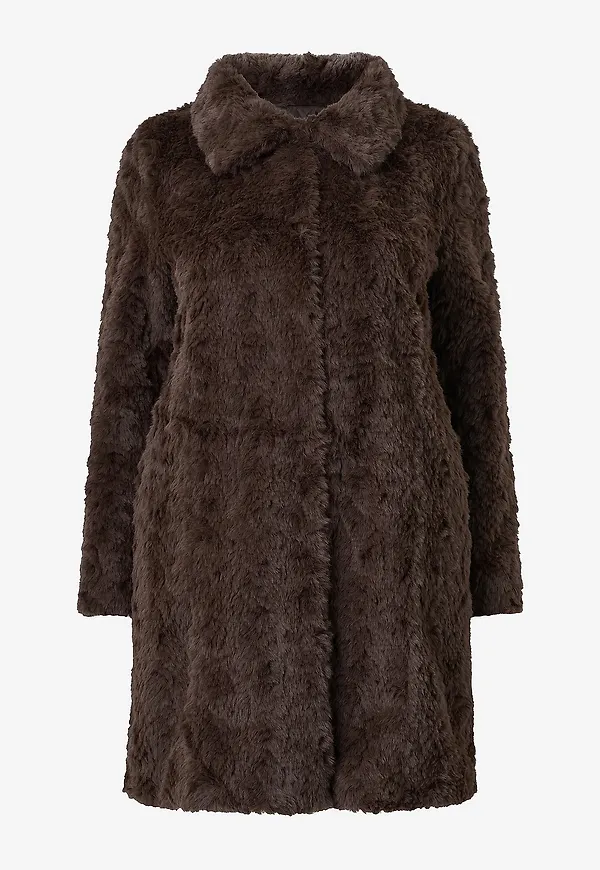 NO. 1 BY OX - Fuskpälskappa Fake Fur Coat w Collar - Brun