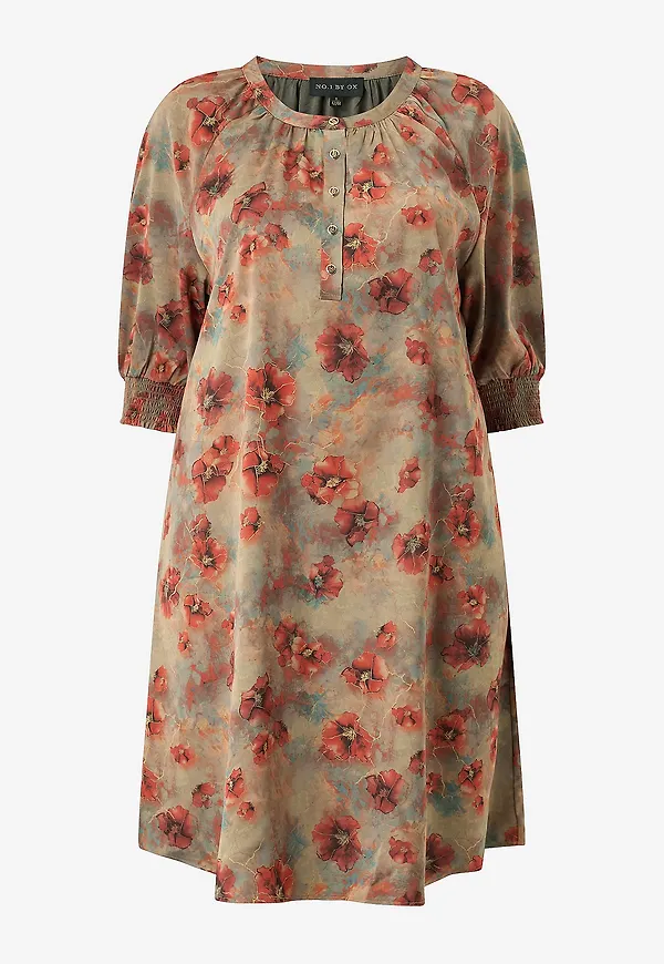 NO. 1 BY OX - Klänning Raglan Dress 1/2 Sleeves w Smock Cuffs - Flerfärgad