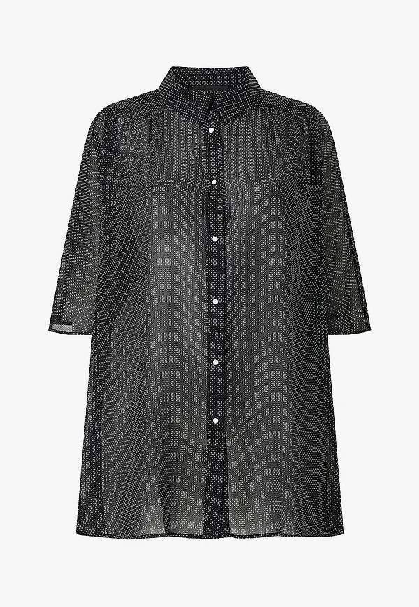 NO. 1 BY OX - Kortärmad blus Long Loose Batwing Blouse - Svart