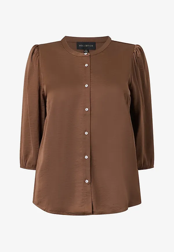 NO. 1 BY OX - Skjorta Shirt w puff and 3/4 sleeves - Brun