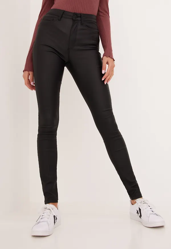 Noisy May - Byxor - Nmcallie Hw Skinny Coated Pants Noo - Byxor & Shorts - Pants