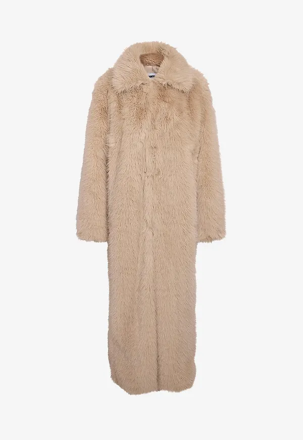 Noisy May - Fuskpälskappa nmEvie Fur X-long Coat - Beige