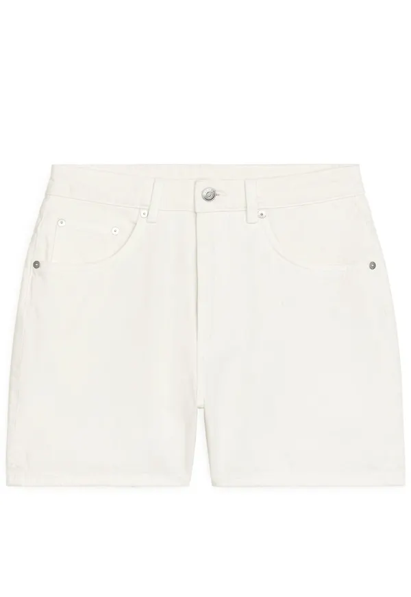 Non-Stretch Denim Overdye Shorts - White