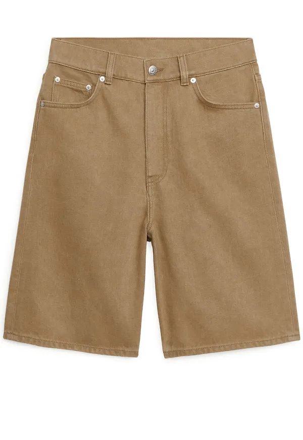 Non-Stretch Denim Shorts - Beige