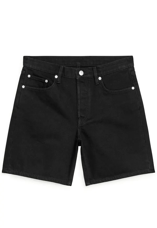 Non-Stretch Denim Shorts - Black