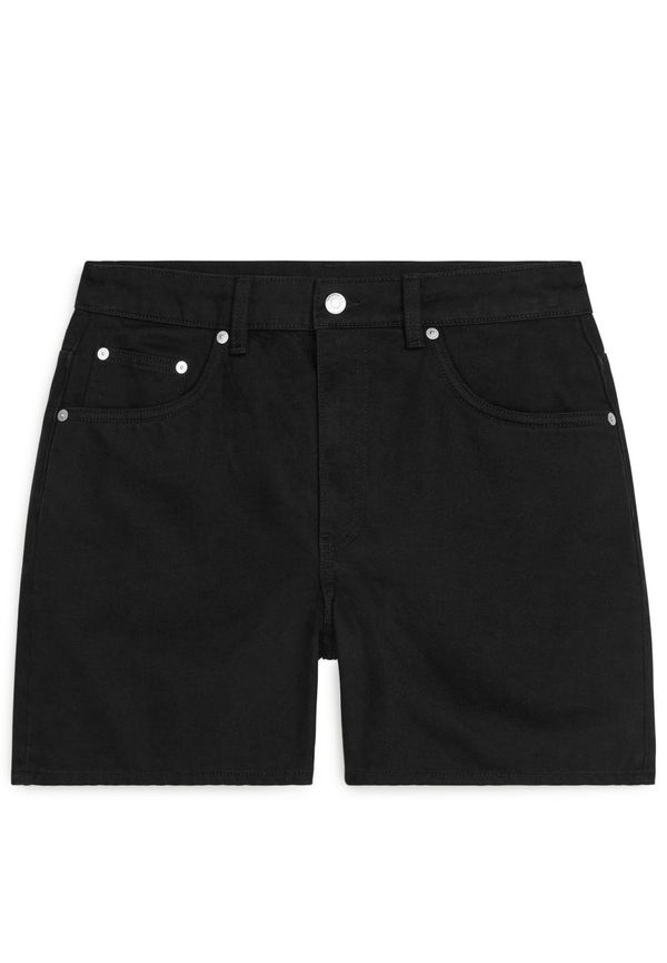 Non-Stretch Denim Shorts - Black